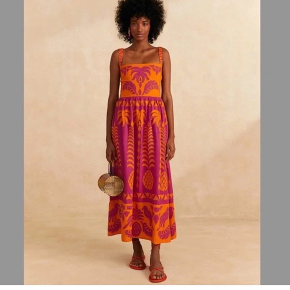 FARM Rio Dresses & Skirts - FARM Rio Orange and Pink Tropical Maxi Dress